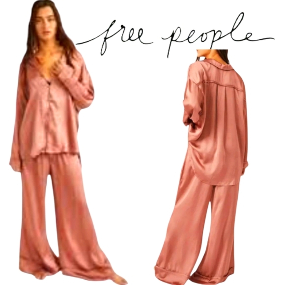 Free People Satin Pajama Set in Dusty Rose